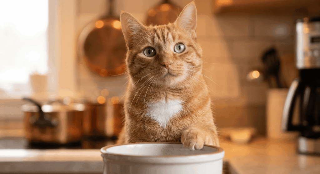 Orange cat waking up its owner at 4 AM, showing the consequences of not having an indoor cat feeding schedule