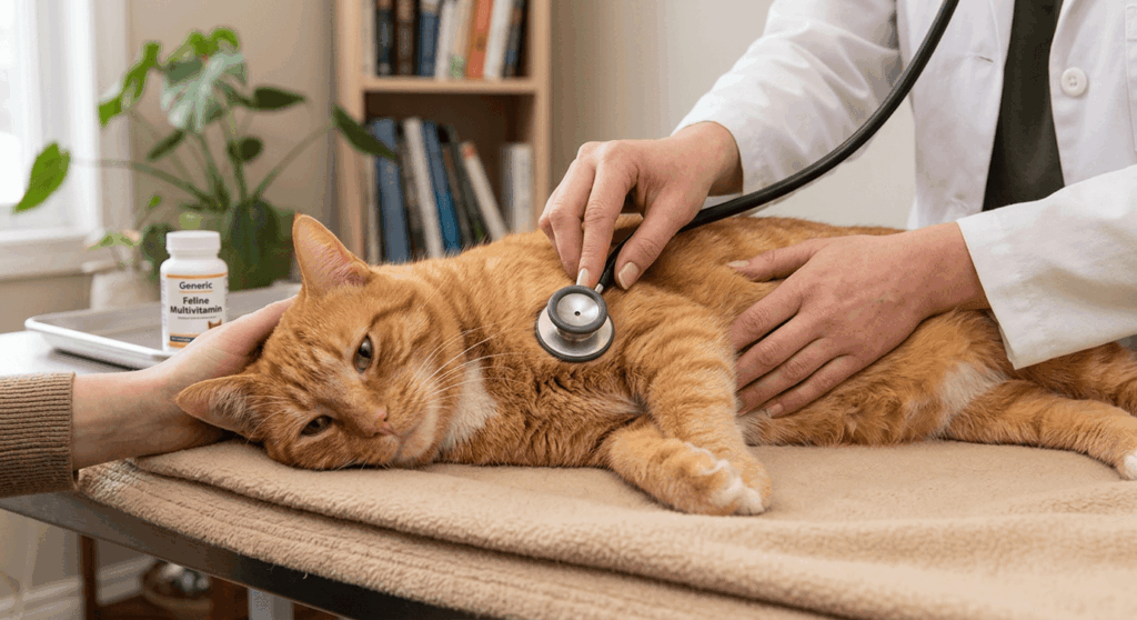 Running baseline bloodwork during an annual vet visit indoor cat checkup to detect kidney disease early