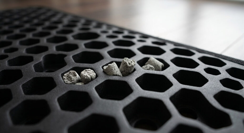 Using a dual-layer honeycomb trapping mat to effectively stop cat litter tracking apartment floors