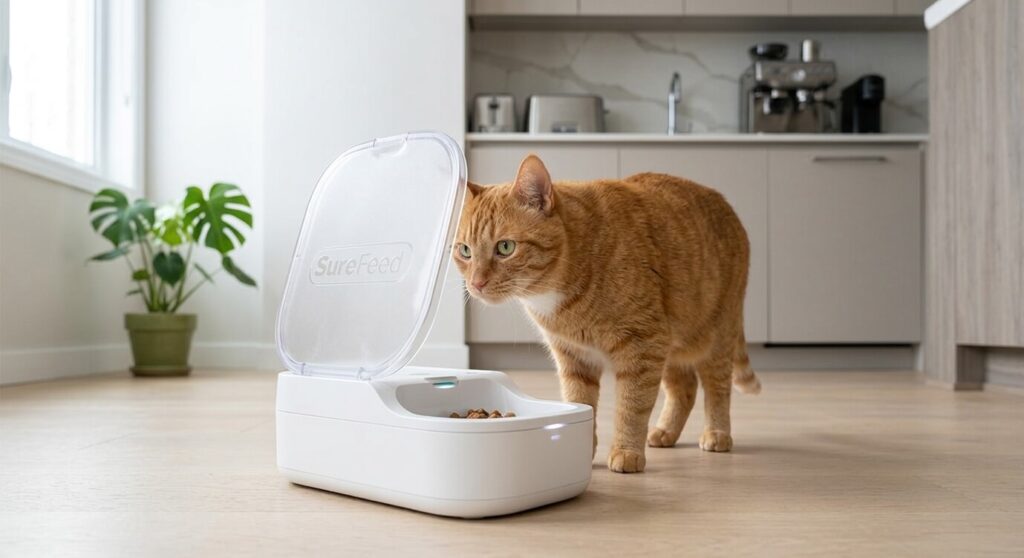 SureFeed microchip pet feeder preventing food theft, recommended for indoor cat dental and weight health