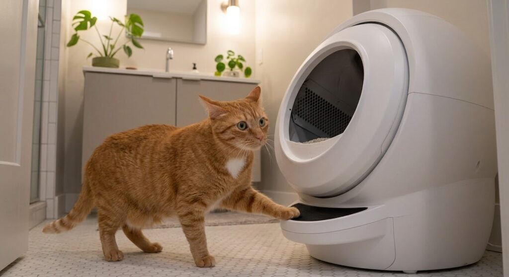 Comparing a traditional litter box vs the best self cleaning litter boxes for apartments.