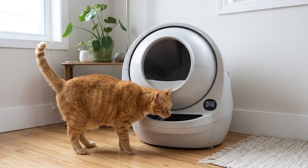 Carbon filtration system in automatic litter boxes for apartment odor control.