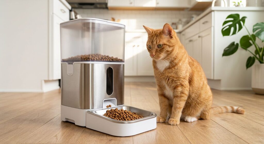 Setting up a reliable automatic timed pet feeder for a cat when going out of town for the weekend