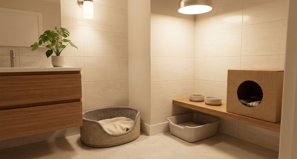 Orange cat sniffing under a closed door, demonstrating the first step of how to introduce a second cat in a small apartment