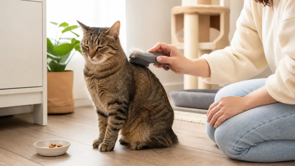 Gentle grooming removes loose cat fur before it spreads
