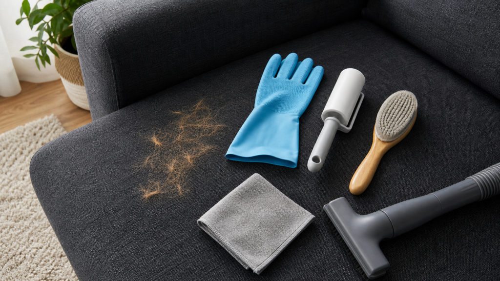 Safe tools to get cat hair off furniture without fabric spray