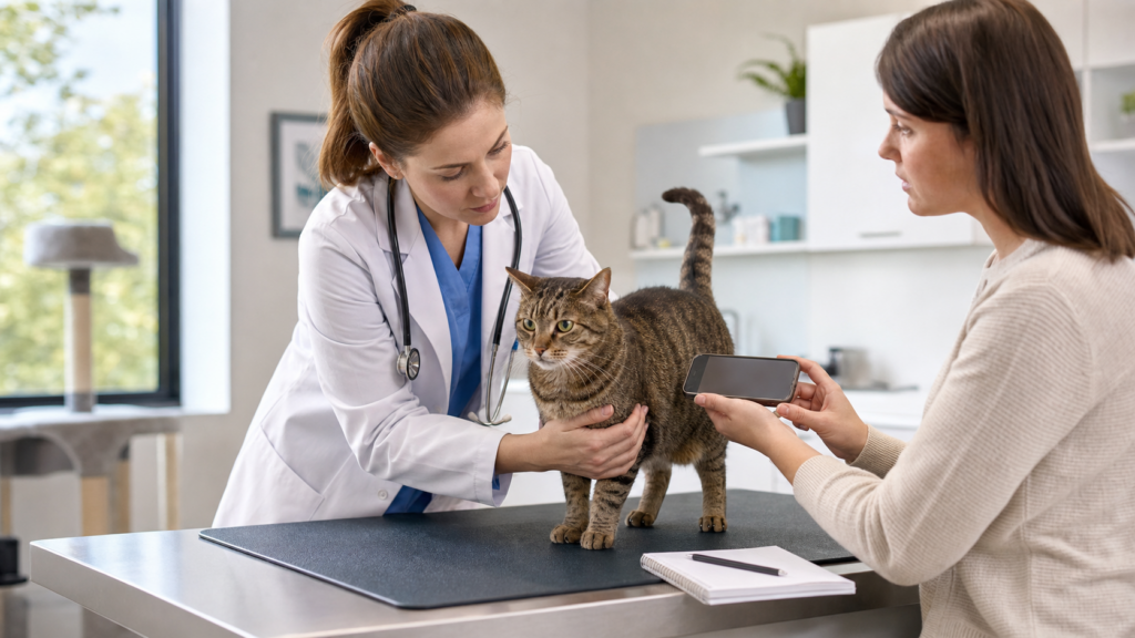 Veterinarian examining a cat that is sleeping more than usual
