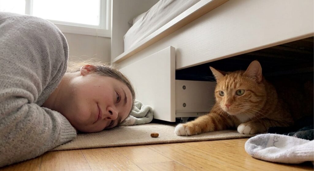 Using the slow blink technique as a key method for how to socialize a scared cat