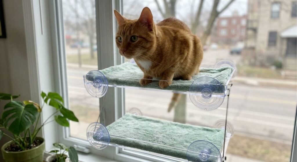 Double-level vertical territory expansion from our best cat window perches reviews for apartments