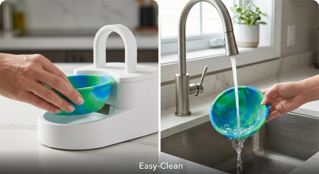 Removable and washable bowls of a high-quality microchip cat feeder.