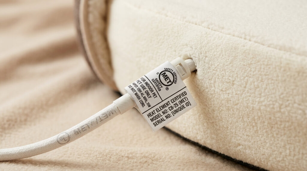 Safety certified heating element on the best orthopedic cat bed.