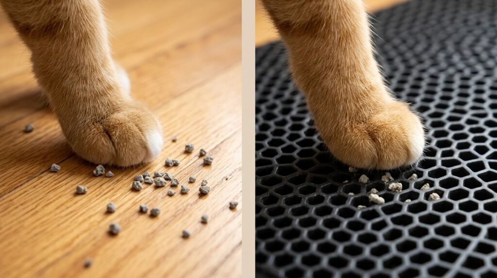 Comparing floor tracking vs litter capture on the best cat litter mat for tracking.