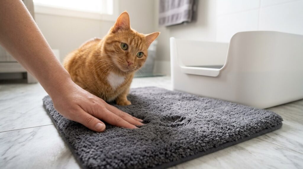 Soft texture of a top-rated cat litter mat to prevent paw irritation.