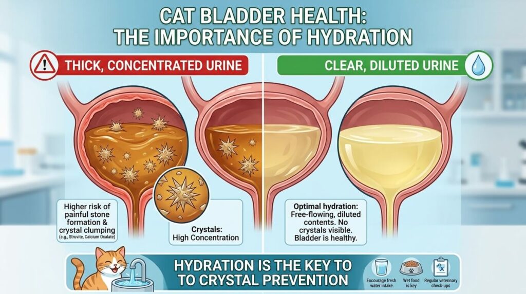 The difference between concentrated and diluted urine for indoor cat urinary health.