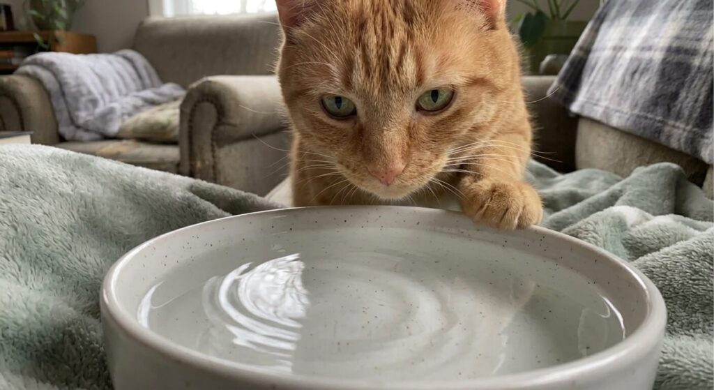 Recognizing the behavioral signs of chronic kidney disease in cats at the water bowl.