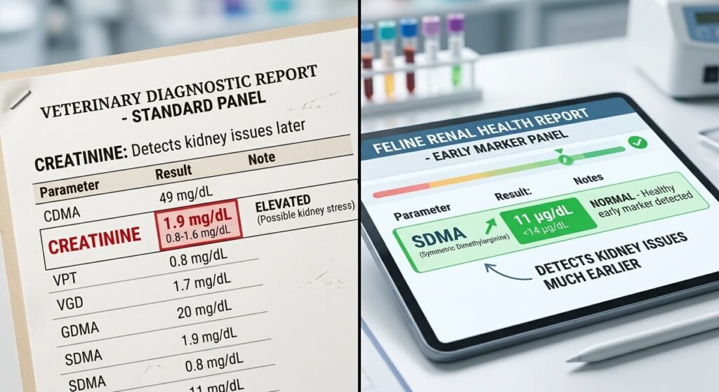 Comparing SDMA and Creatinine markers for chronic kidney disease cats signs.
