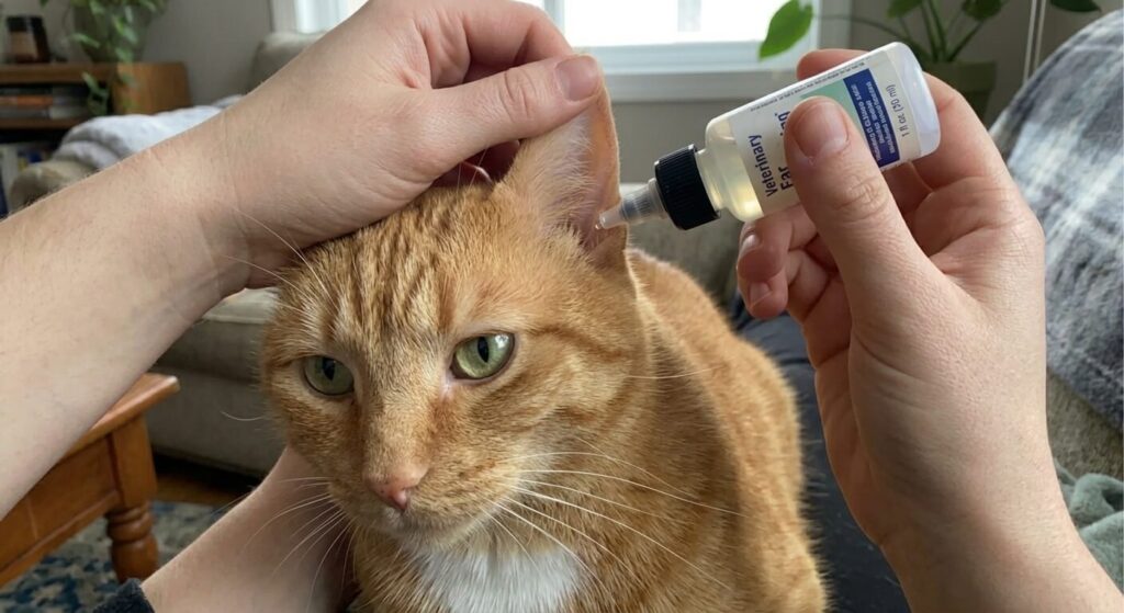 Massaging the ear base as a key step in how to clean cat ears protocol