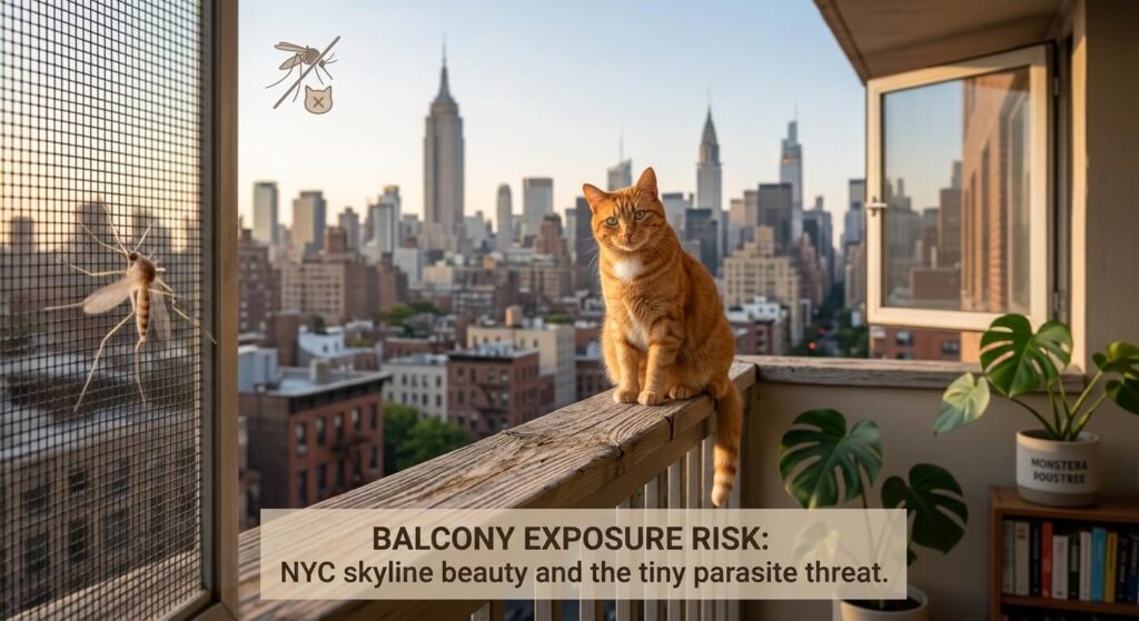 A mosquito on a screen explaining why do indoor cats need flea treatment for heartworm
