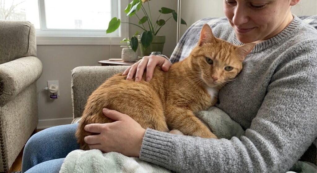 A dementia friendly apartment setup for a cat showing senior cat dementia signs