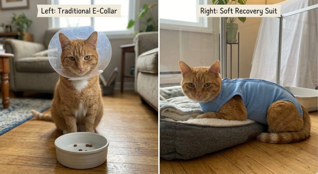 Comparing recovery suits and cones for optimal cat post surgery care