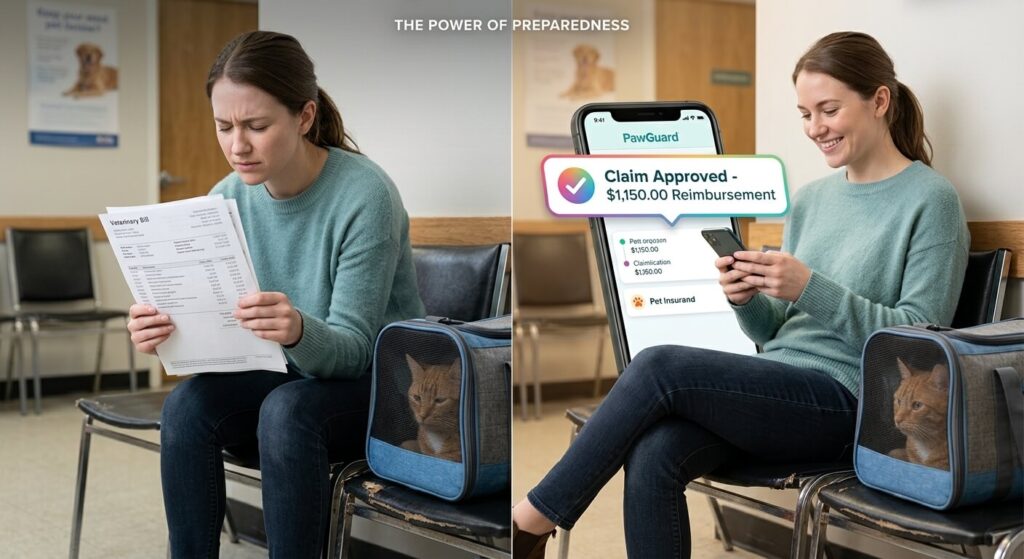 A pet owner checking a claim status, confirming is pet insurance worth it for indoor cats