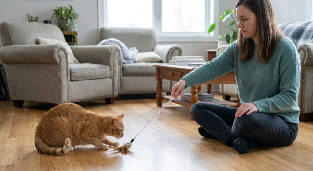 Using a wand toy for redirection to solve the question: why does my cat bite me