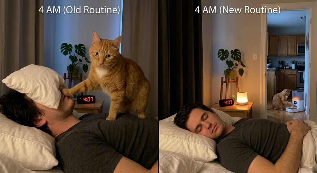 Using an automatic cat feeder as a strategy to stop cat waking me up at night for food