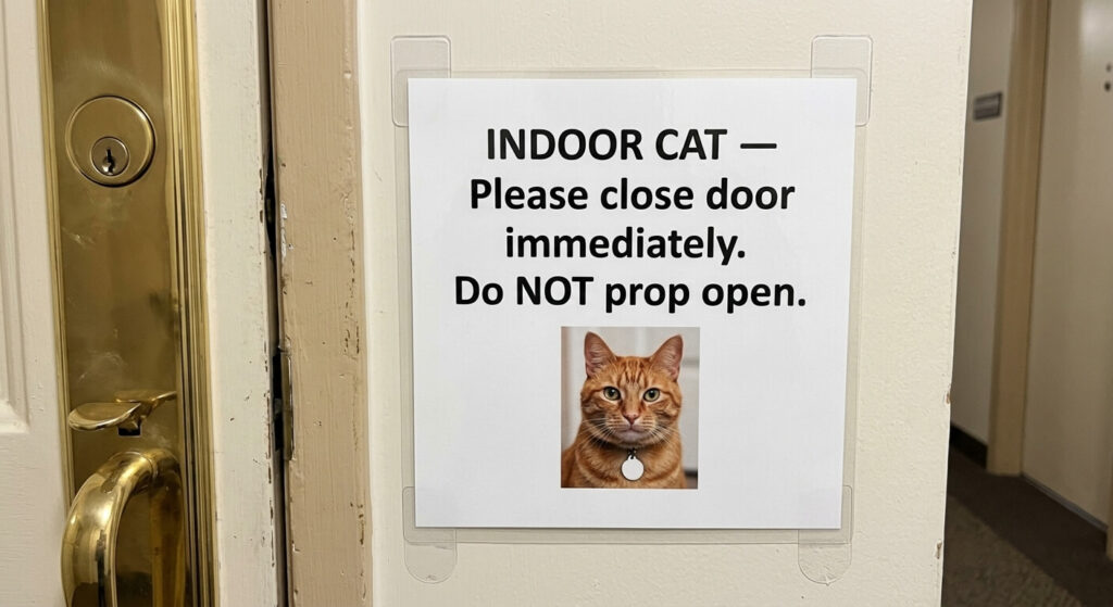 Training a cat to stay on a shelf as part of how to stop cat from running out door protocol
