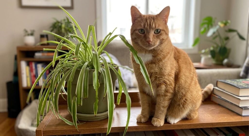 Oliver the orange tabby cat showing why owners need to know how to stop cat from eating plants