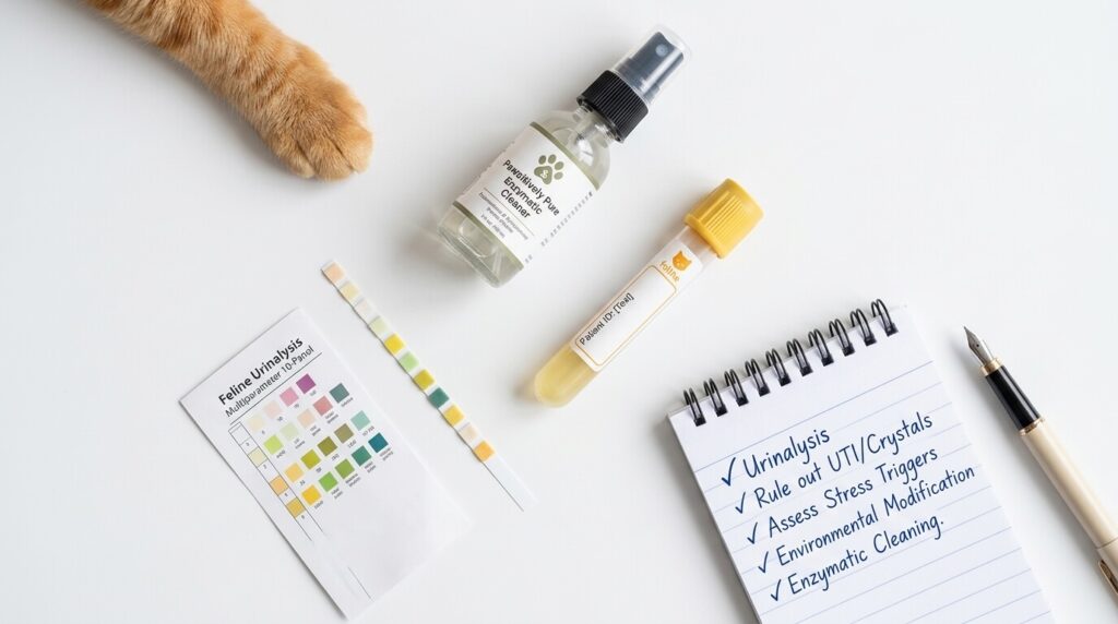 Veterinary diagnostic checklist and tools for managing cat spraying vs peeing