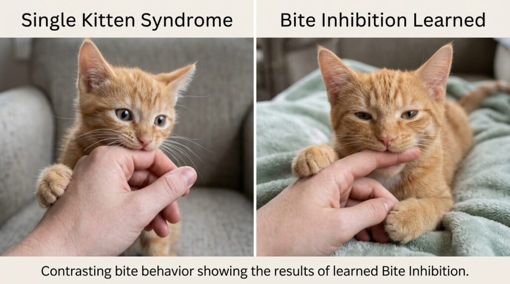 Diagnostic comparison of bite inhibition in cats with single kitten syndrome