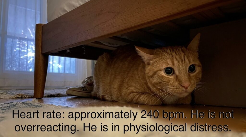 Oliver the orange tabby demonstrating extreme noise phobia and how to calm a cat during fireworks
