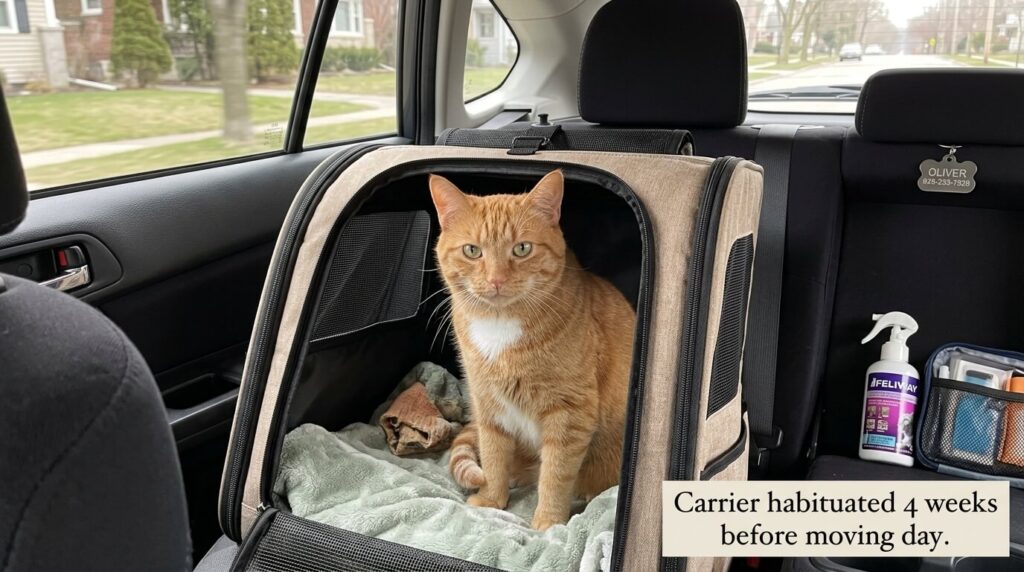 Successful adjustment period after moving with a cat to new apartment in a studio
