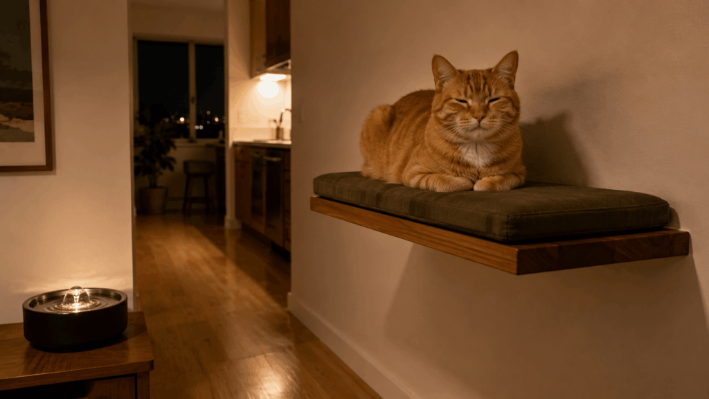 Oliver the orange tabby enjoying a clutter-free room as a minimalist cat owner's pet