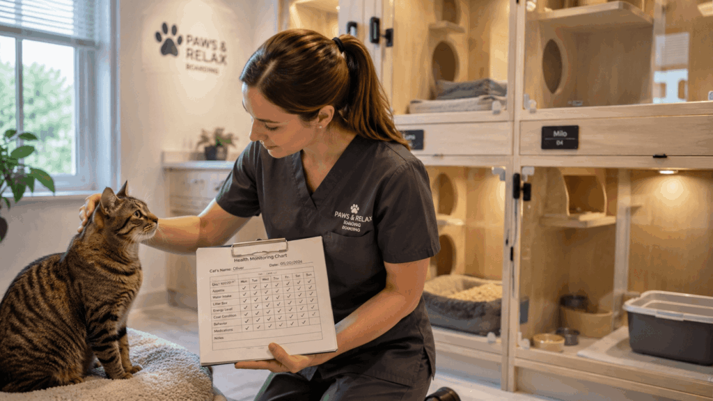 A professional facility showing the clinical supervision benefits of cat boarding vs pet sitter home visits