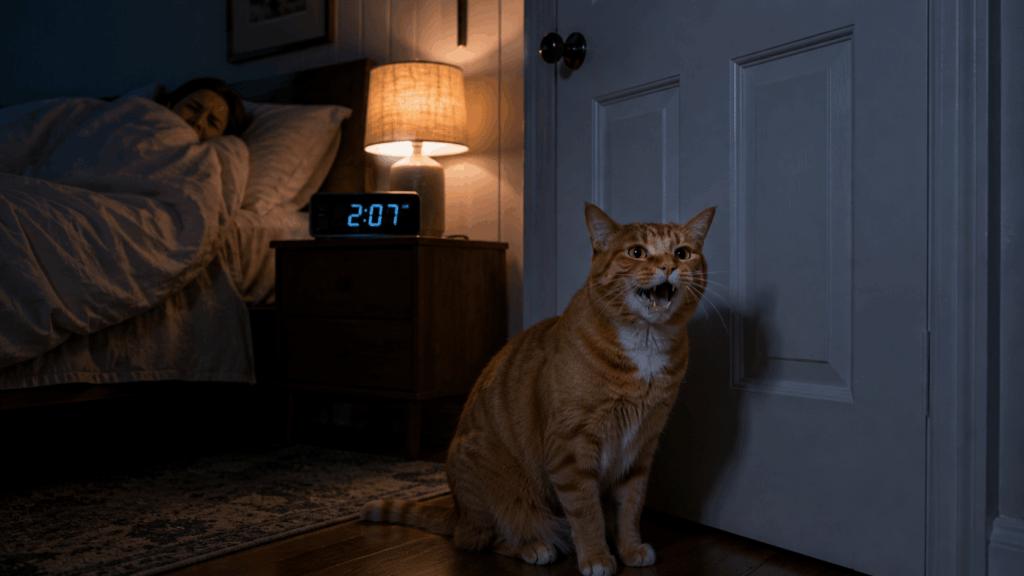 Oliver the orange tabby demonstrating why an apartment cat meowing too much is a social challenge