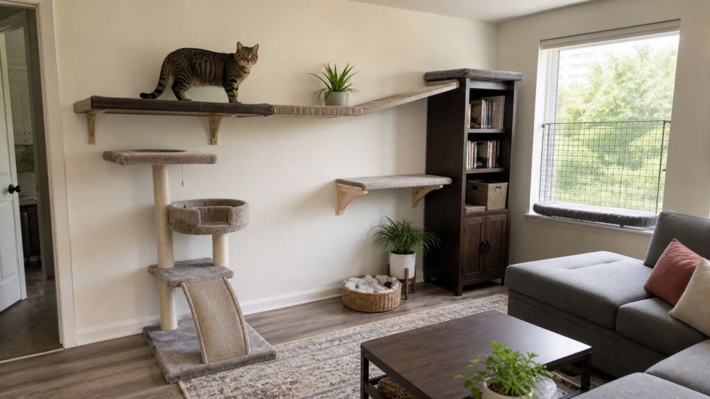 safe cat superhighway ideas with a cat tree, broad platforms, and a window route
