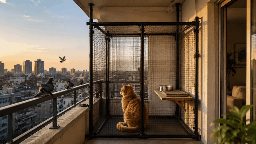 best catio for apartment balcony with renter-friendly no-drill mesh enclosure
