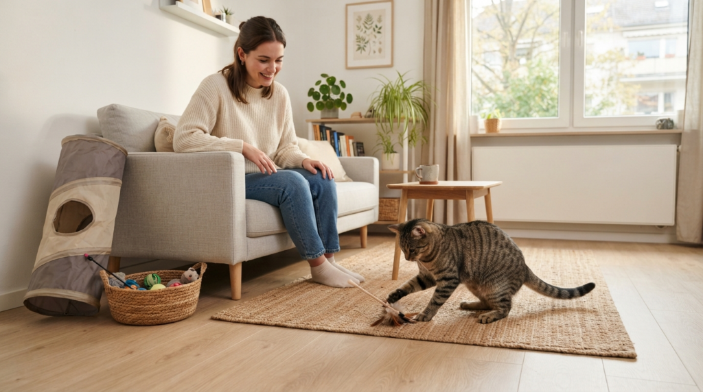 Best space saving cat toy setup for renters