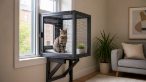 renter friendly window catio installed securely in an apartment
