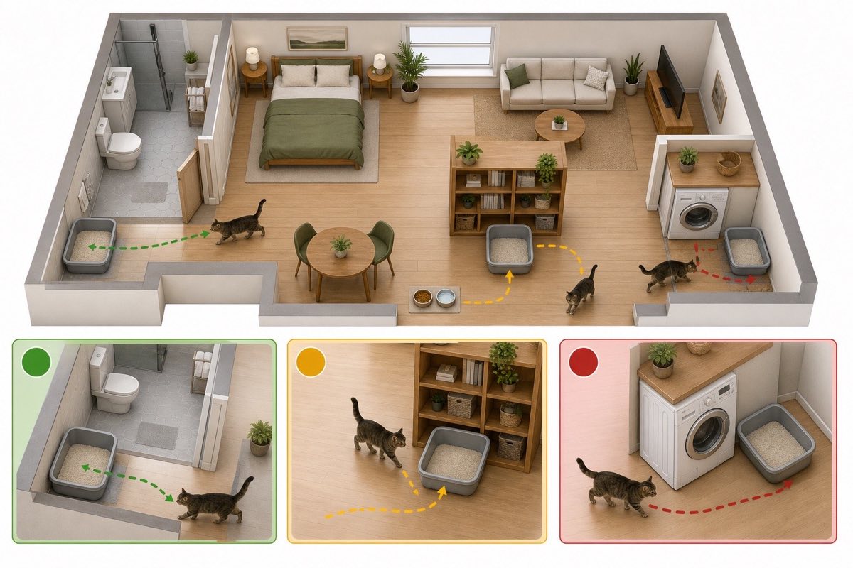 best and worst places for a litter box in a small apartment